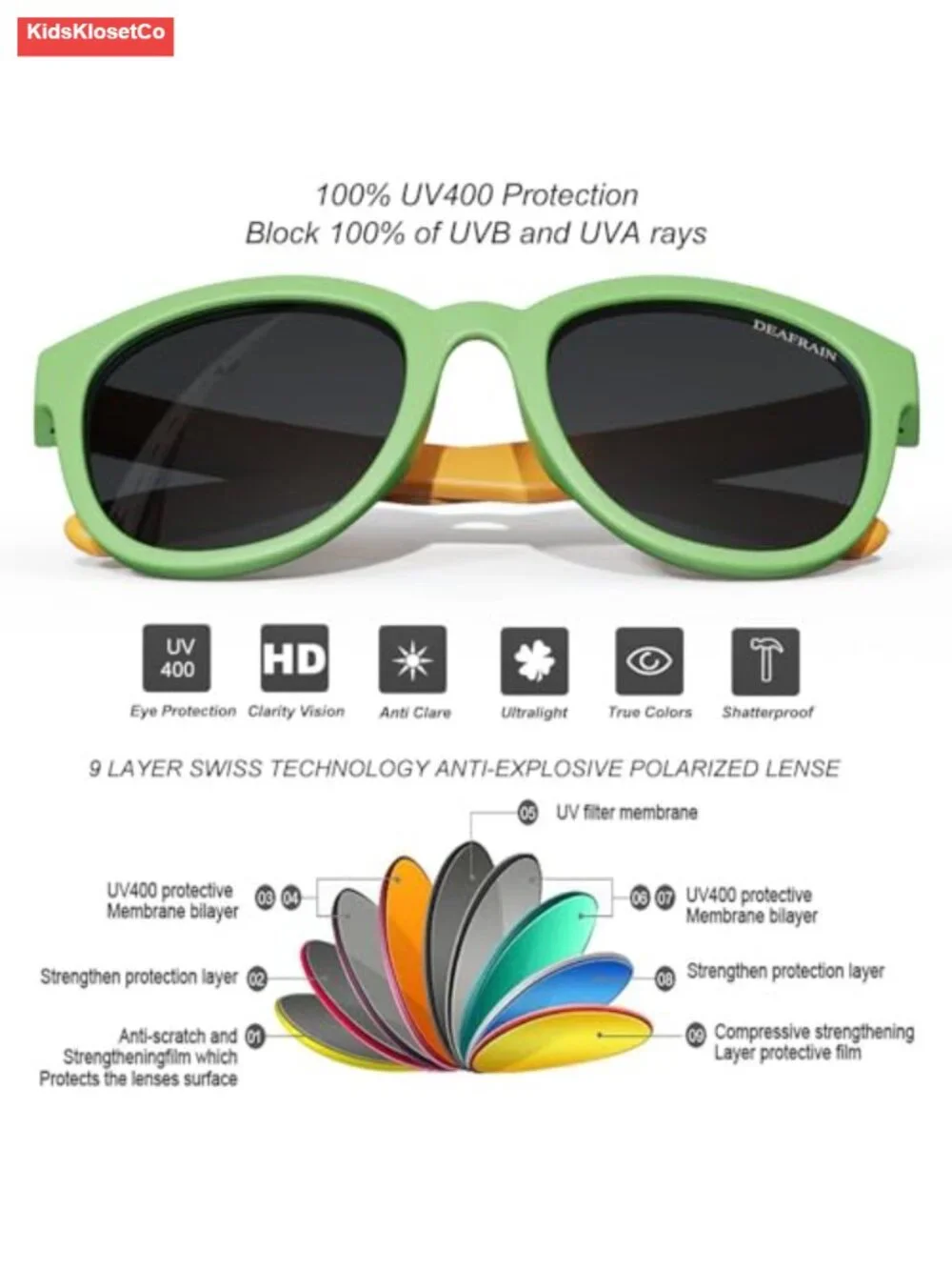 Polarized Sport Sunglasses - Flexible TPEE Frame for Kids